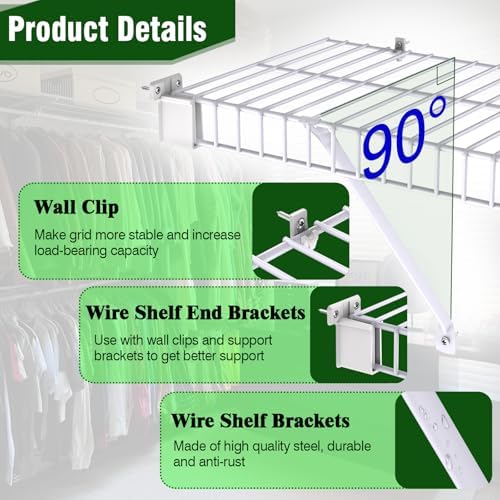 8 Pcs 12 Inch Wire Shelf Brackets, Metal Support Brackets with 10 Wire Shelf ...