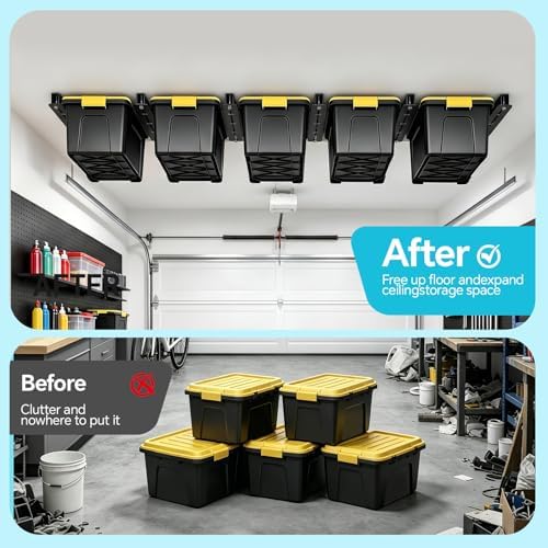 WooFog Ceiling Utility Bin Rails Storage Rack, Overhead Garage Storage Racks,...