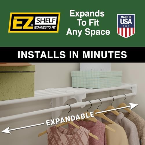 EZ SHELF - Closet Shelf with Hanging Rod - 29" to 49” Expandable, White,...