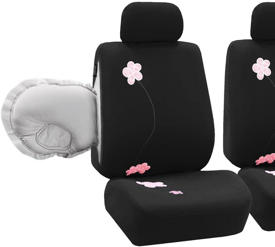 FH Group Front Set Cloth Car Seat Covers for Low Back Car Seats with Removabl...