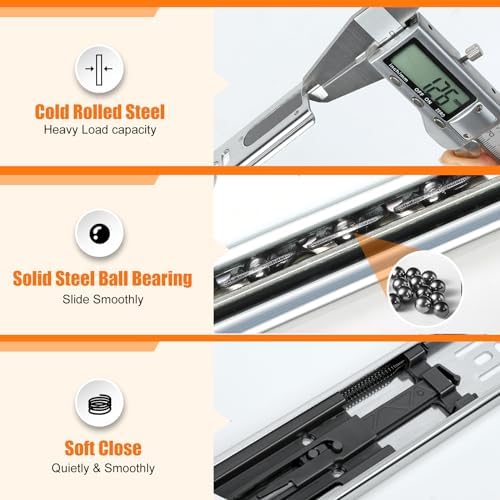 HBL'10 Pairs Soft Close Drawer Slides 22 inch,Full Extension,200Lbs Load