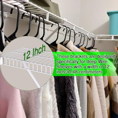8 Pcs 12 Inch Wire Shelf Brackets, Metal Support Brackets with 10 Wire Shelf ...