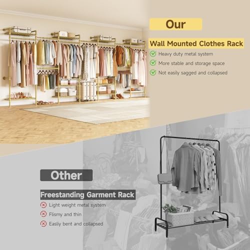 ONBRILL L7 Wall Mounted Industrial Pipe Clothing Rack, Corner Closet System