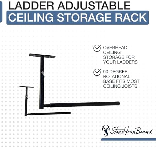 StoreYourBoard Adjustable Overhead Ladder Rack – Garage Organizer Ladder Shel...