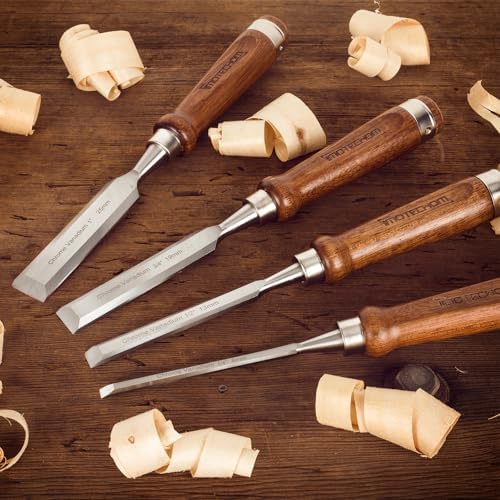 4-Piece Wood Chisel Set for Woodworking, Sharp CR-V Steel Blades