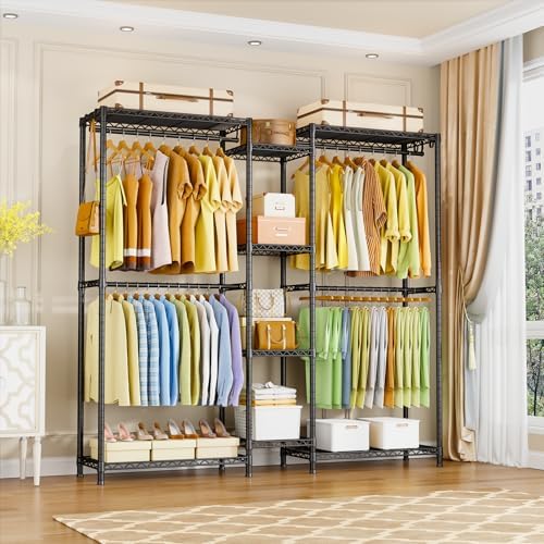 Ulif E4 Clothes Rack, Heavy-Duty Garment Rack Can Be L-Shaped Closet, Black