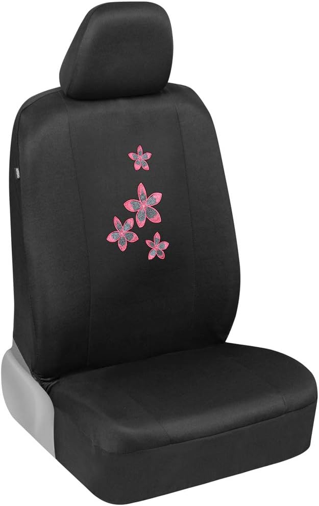 BDK Pink Floral Flower Print Car Seat Covers, Full Set with Steering Wheel Co...
