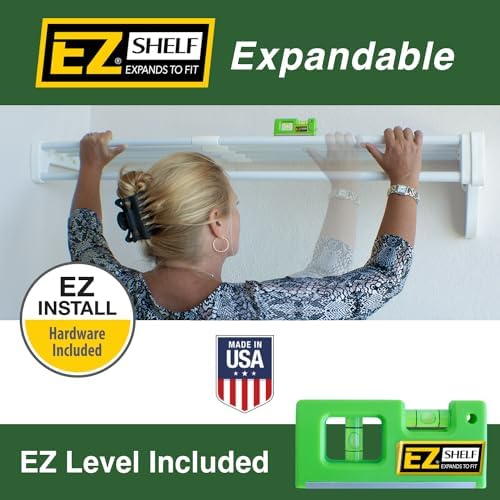 EZ SHELF Closet Shelf with Hanging Rod - 28-48” Expandable, White, Closet She...