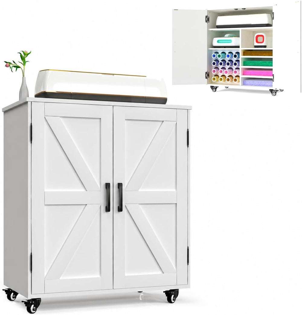 Cutaswish Craft Storage Cabinet for Cutting Machines, Barn Doors and Wheels