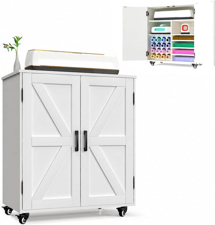 Cutaswish Craft Storage Cabinet for Cutting Machines, Barn Doors and Wheels