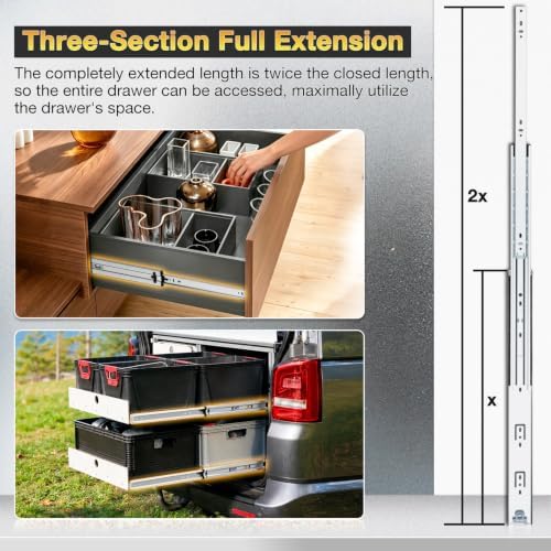 YENUO Heavy Duty Drawer Slides Full Extension Ball Bearing 12–40 Inch 150LB