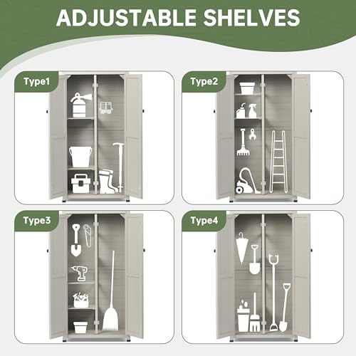 Outdoor Storage Shed with Floor & Adjustable Shelves, Wooden Garden Tool ...