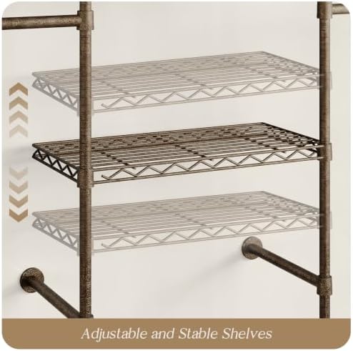 Wall Mounted Closet System, 3-Row Heavy Duty Garment Rack, Black and Gold