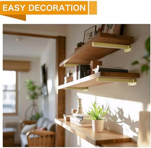 EZYDECOR 6 Pcs Gold Shelf Brackets Heavy Duty Brackets for Shelves 10 Inch