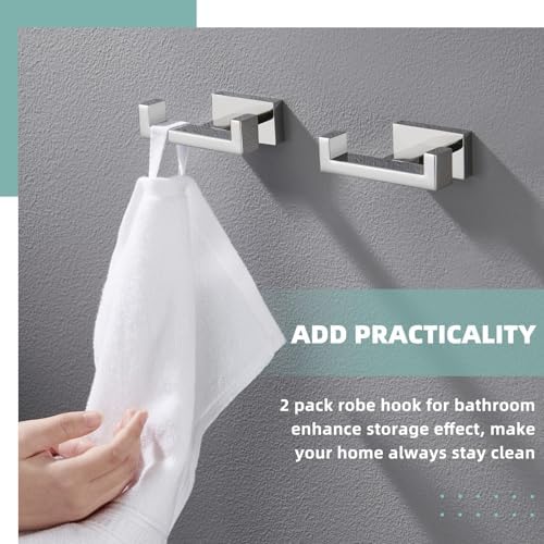 APLusee Double Towel Hooks for Bathroom, Polished Chrome, Wall Mounted