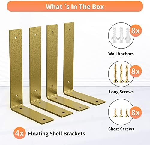 Gold Heavy Duty Shelf Brackets 8 Inch, Extra Thick L Shelving Brackets, Rusti...