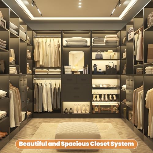 Unikito 25" Closet Organizer System with Hanging Rods and Shelves, Black
