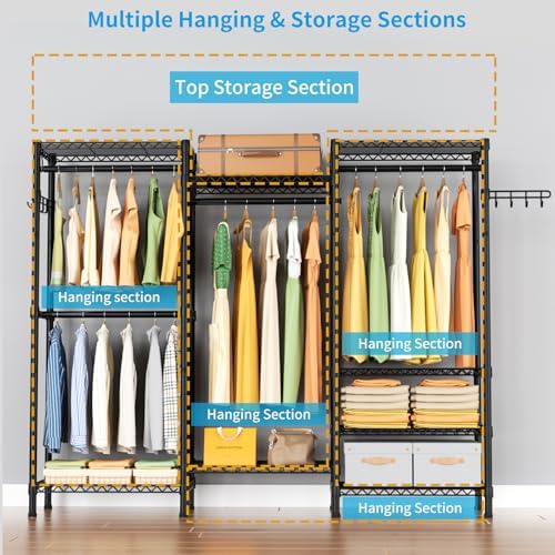 Golpart Heavy Duty Clothes Rack Metal Wardrobe with Adjustable Wire Shelves