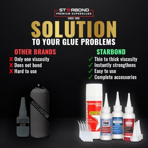 STARBOND CA Glue with Activator Kit – Thin, Medium & Thick 2 oz Bottles w...