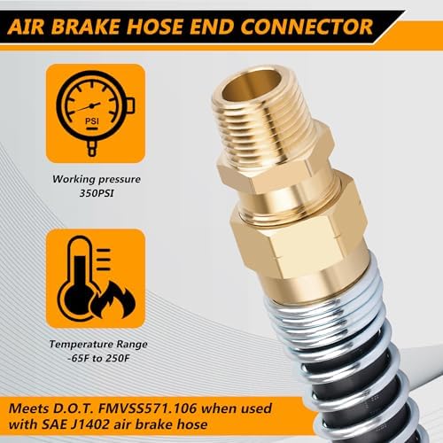 16PCS Brass DOT Air Brake Hose End Fitting, 1/2”Hose x 3/8” Male Connector