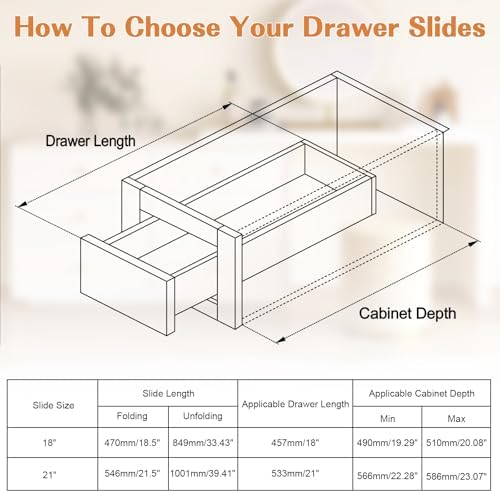 Probrico 2 Pairs 18 Inch Undermount Drawer Slides, Full Extension Concealed D...