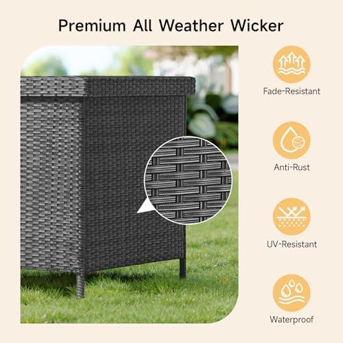 ONBRILL 158 Gallon XL Wicker Deck Box, Outdoor Patio Storage Box, Black
