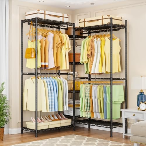 Ulif E4 Clothes Rack, Heavy-Duty Garment Rack Can Be L-Shaped Closet, Black