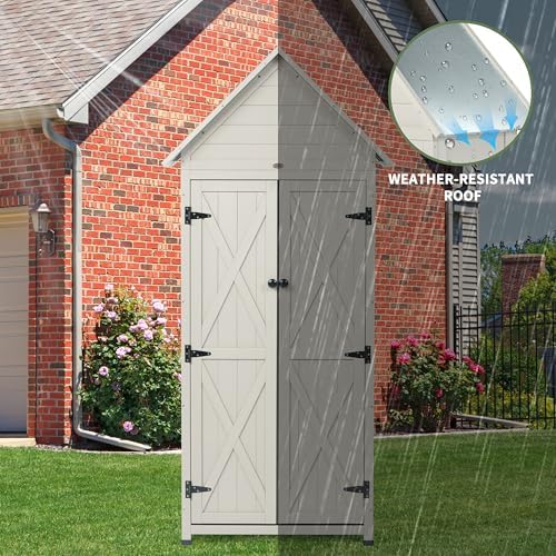 Outdoor Storage Shed with Floor & Adjustable Shelves, Wooden Garden Tool ...
