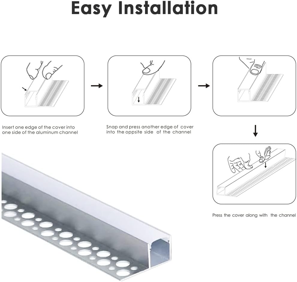 Plaster LED Channel,Trim Edge Tile Drywall LED Strip Channel 6x1m