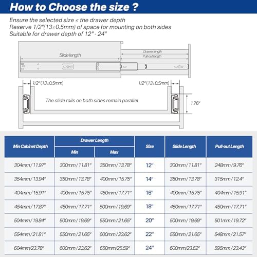 5 Pairs Soft Close Drawer Slides 22 Inch Heavy Duty Cabinet Runners