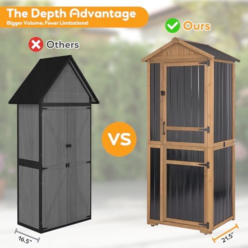 Outdoor Storage Cabinet, Wood & Metal Garden Shed with Waterproof Asphalt...