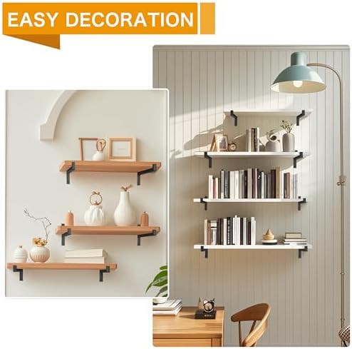 EZYDECOR 6 Pack Heavy Duty Shelf Brackets with Lip 10 Inch Black