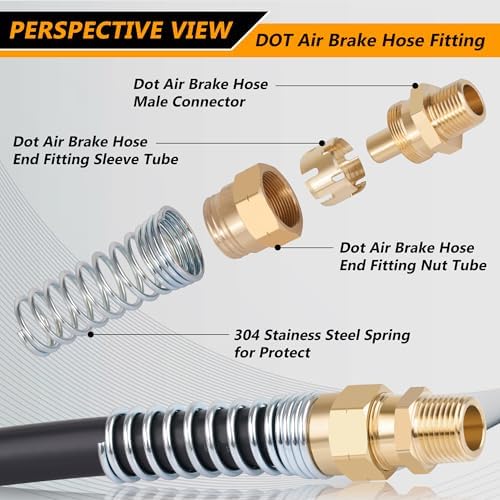 16PCS Brass DOT Air Brake Hose End Fitting, 1/2”Hose x 3/8” Male Connector