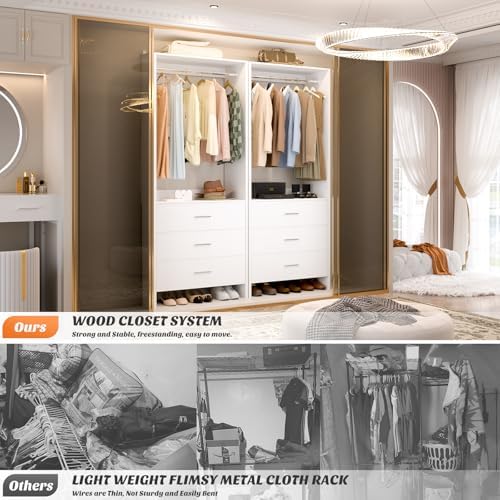 Aheaplus 1.8FT Closet System with Drawers, 21.5’’ Closet Organizer, White