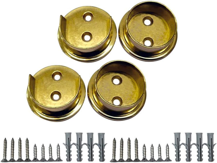 QCAA Extra Heavy Duty Premium Solid Brass Closet Pole Socket Set, 1-1/2 inch, with Stainless Screws, Polish Brass Lacquered, 2 Pairs, Made in Taiwan