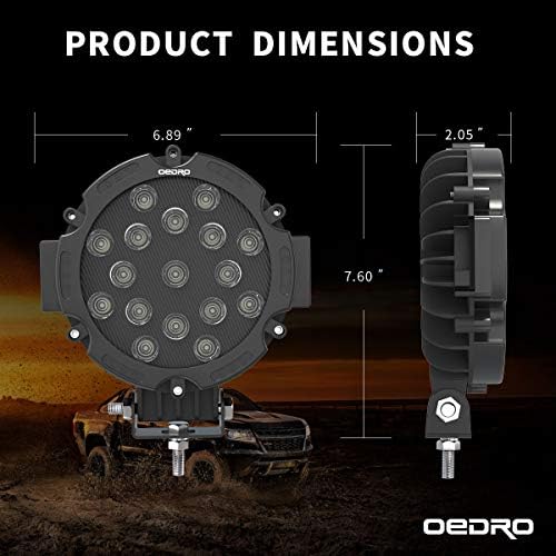 OEDRO 7 Inch LED Light Pods, 51W Round Spot Light Pod 5100LM 2Pcs