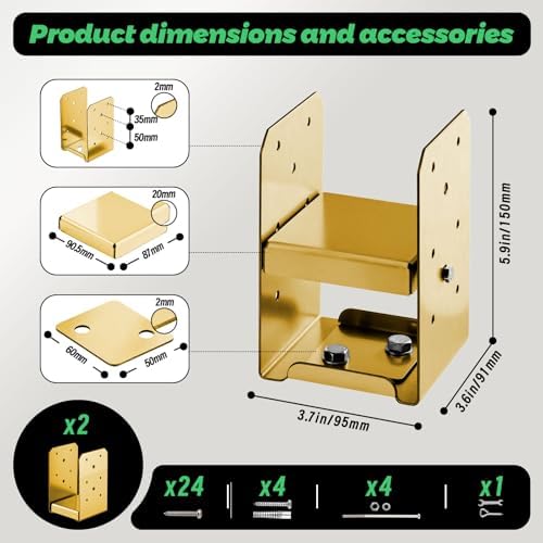 4"x4" Adjustable Post Base, 4Pcs，Golden,Stainless Steel Post Anchor...