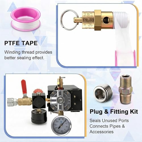 Dreyoo Air Compressor Pressure Switch, 135-175 PSI, 4 Port Plug Fitting Kit