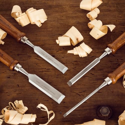 4-Piece Wood Chisel Set for Woodworking, Sharp CR-V Steel Blades