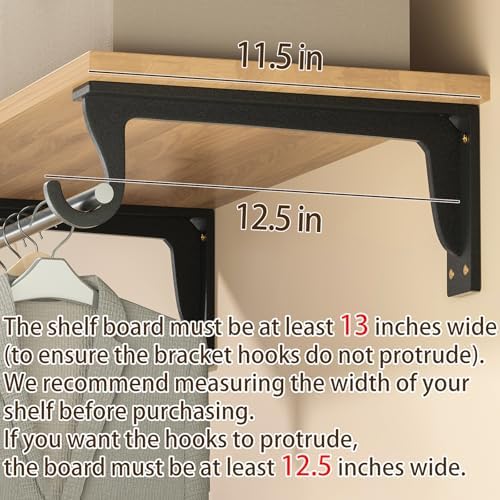 Heavy Duty Closet Rod Support Bracket 400lbs 12x5.6in(4pack Black)