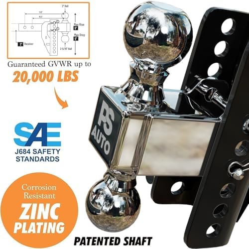 Adjustable Gooseneck Drawbar Trailer Hitch - 20,000 LBS, Fits 2 and 2-5/16 In...