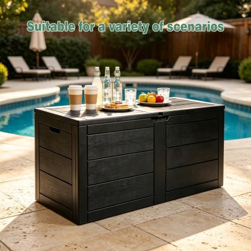 70 Gal Outdoor Storage Box, Waterproof Deck Box for Outdoor Tools, Black