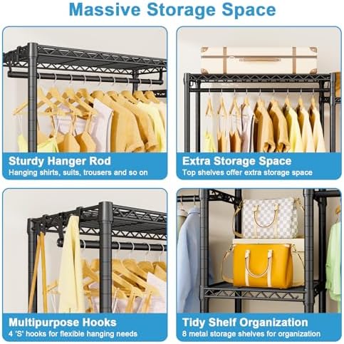 Ulif E4 Clothes Rack, Heavy-Duty Garment Rack Can Be L-Shaped Closet, Black