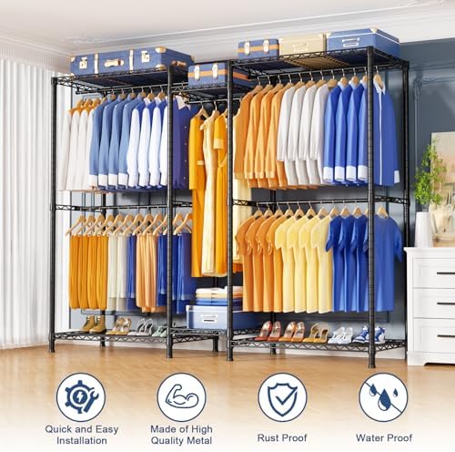 Ulif E12 Pro Clothes Rack，Heavy Duty Freestanding Garment Rack with Shelves，M...