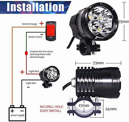 Ourbest Motorcycle Led Driving Lights, 2x High/Low/Strobe Bicycle Dirt Bike S...