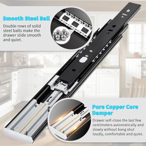 YENUO 5 Pairs Soft Close Drawer Slides Full Extension 12–24 Inch 100 LB