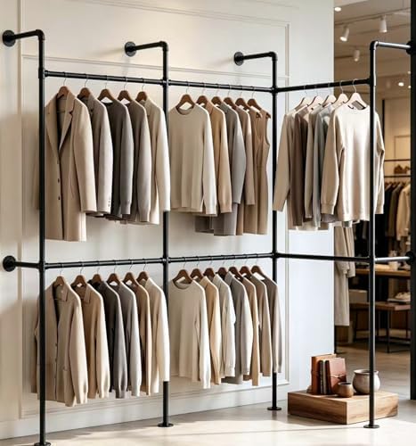 Industrial Pipe Black Clothing Racks Wall Mounted, Rustic Industrial Pipe Clo...