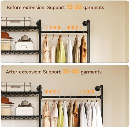 ONBRILL L4 Wall Mounted Heavy Duty Corner Industrial Pipe Clothing Rack