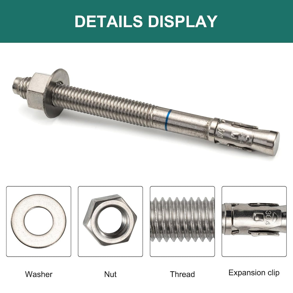 1/2" x 10" Concrete Anchors (10 Pack) 1/2 inch Wedge Anchors Bolts ...