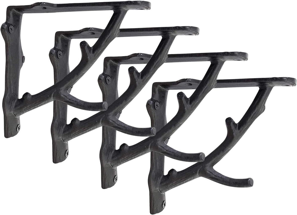 NACH Decorative Shelf Brackets, 4 Pack of 5.5 x 1.8 x 5.5 inch, Black Cast Ir...